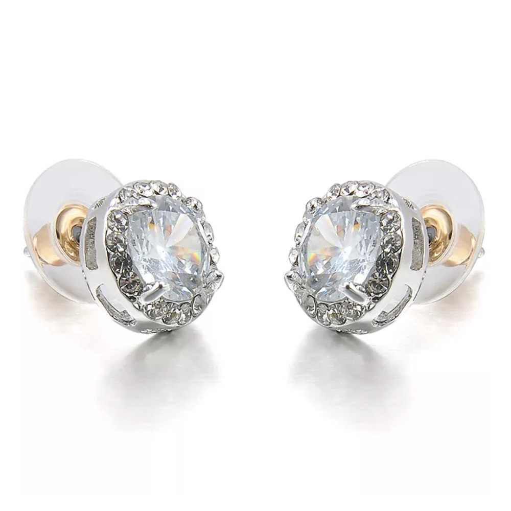 Crystal Zircon Stud White Gold Plated Earrings💎